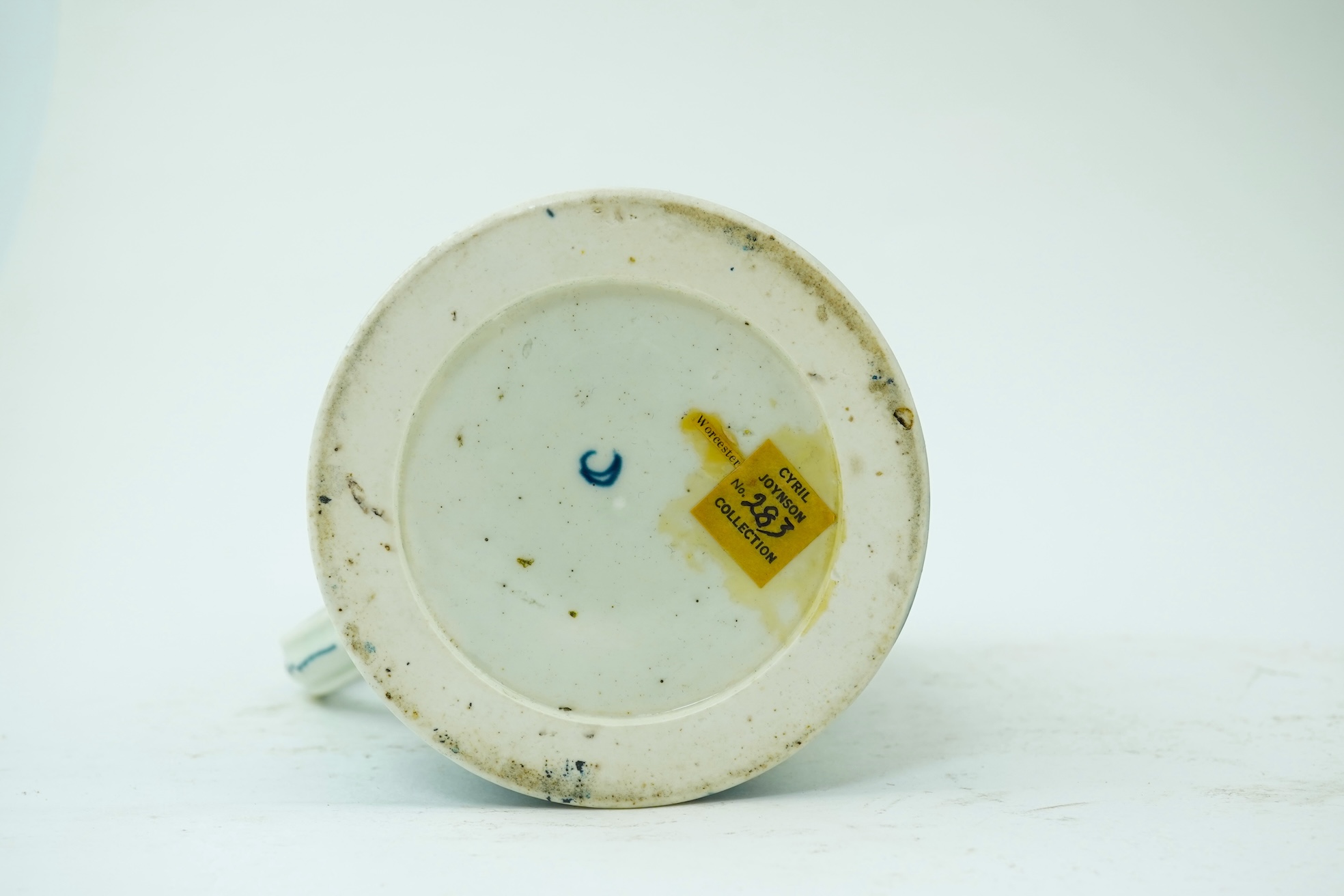 A Worcester blue and white Cracked Ice pattern large cylindrical mug, c.1765-75